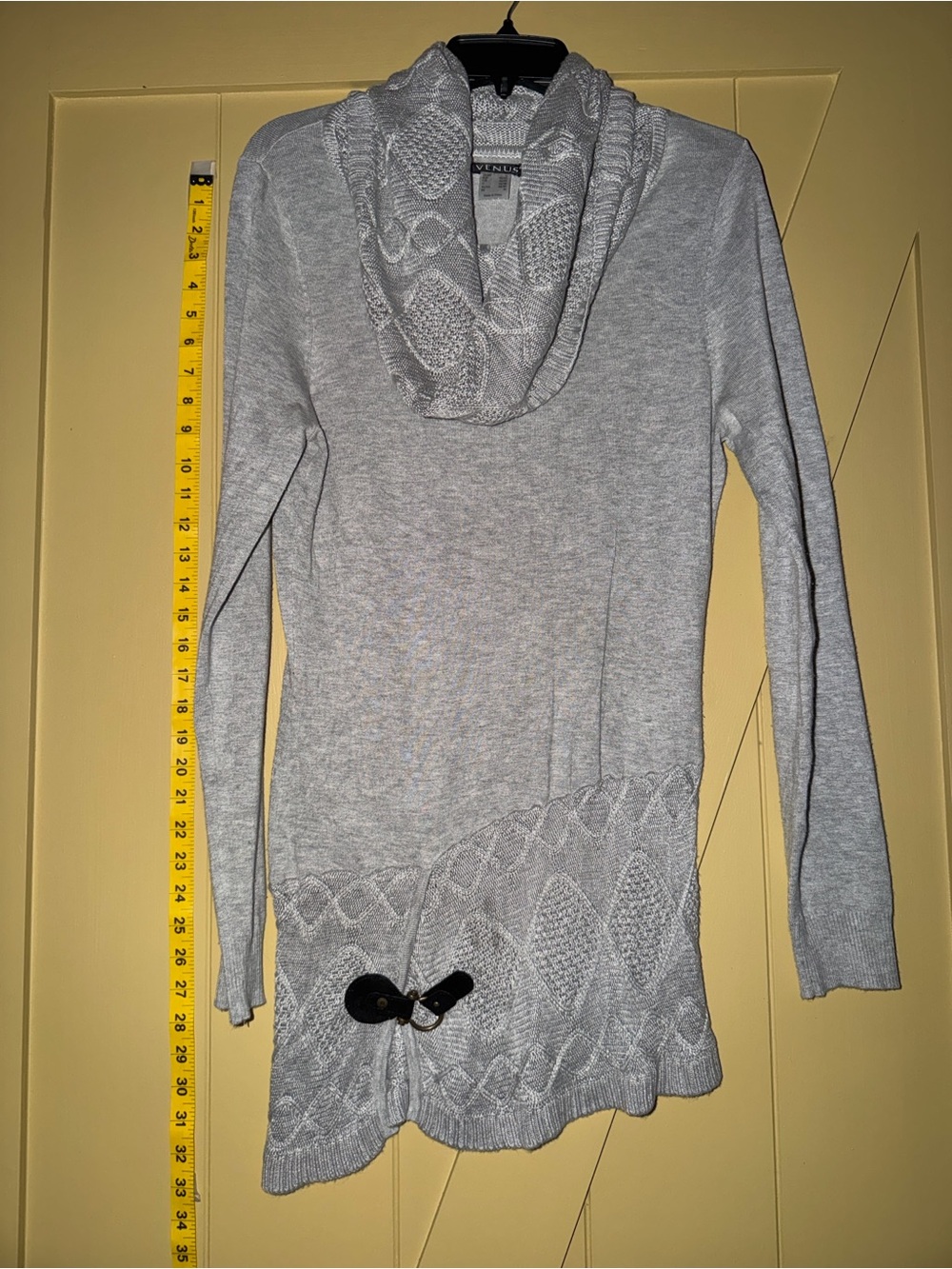 VENUS Light Gray Cowl Neck Cable Knit Sweater Tunic